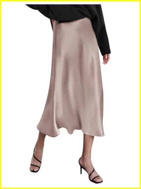 Women's High Waist Satin Midi Skirt Elegant Maxi